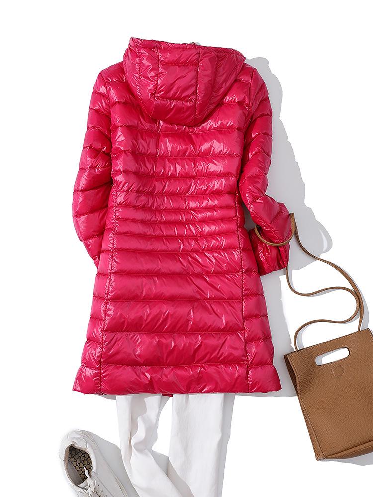 Women's Mid-Length Lightweight Hooded Down Jacket - 2025 Autumn/Winter Slim Fit Plus Size Outerwear