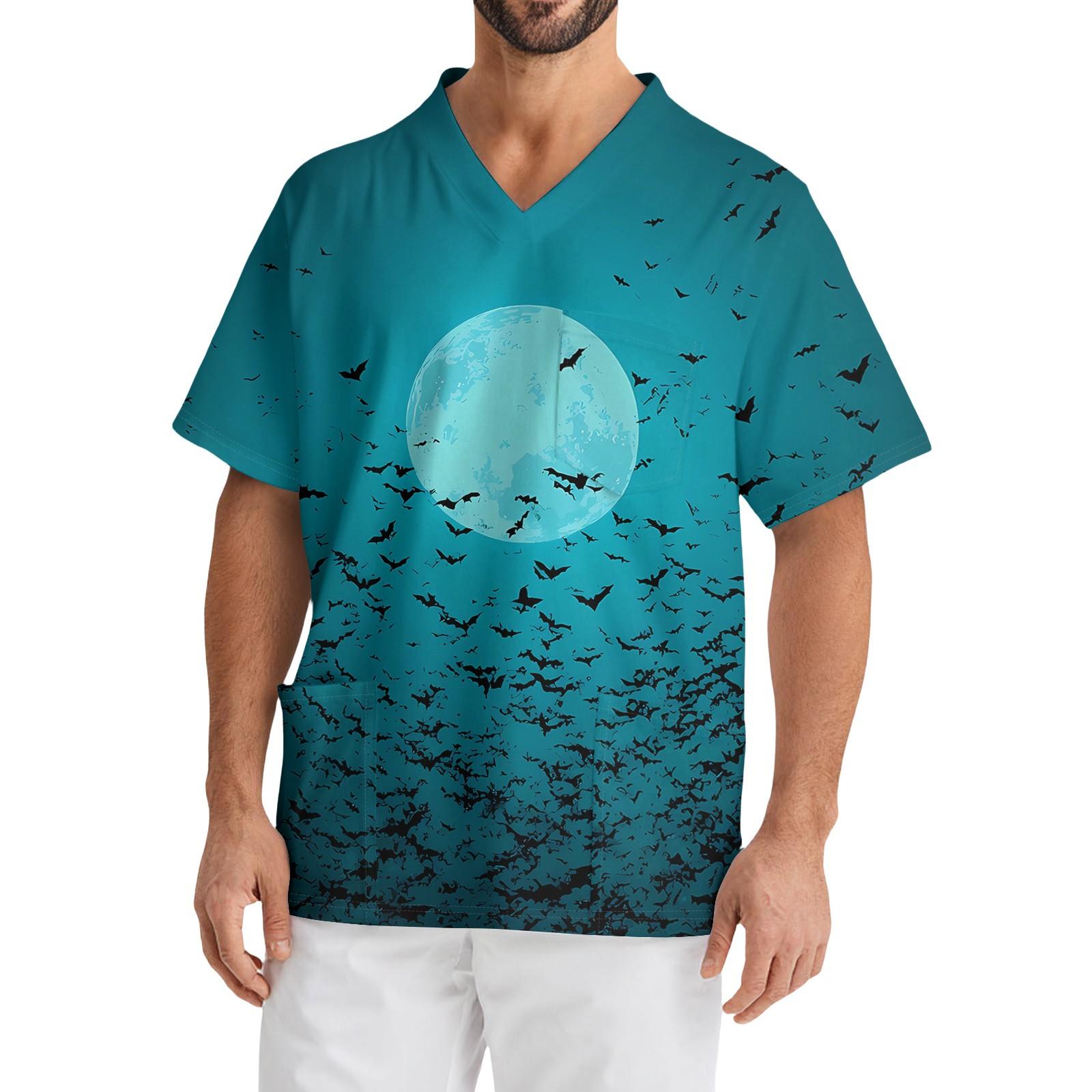 

Мужской повседневный топ с коротким рукавом, V-образным вырезом и принтом, с накладным карманом спереди XXXXXL