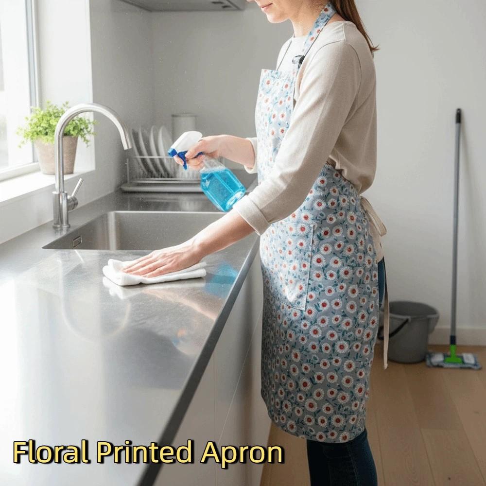 Stain Resistant Floral Printed Apron Adjustable Oil Resistant Waterproof Apron with Pockets Elegant Cooking Apron Kitchen
