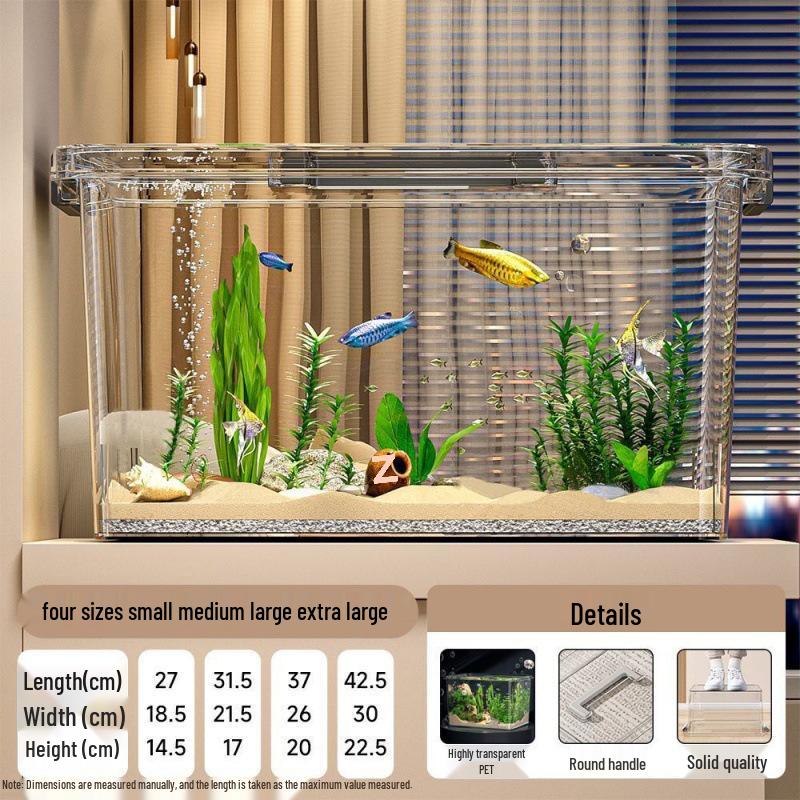 High Clarity Fish Tank & Ecosystem Box for Goldfish, Turtles, Hamsters with Ecological Landscaping Storage
