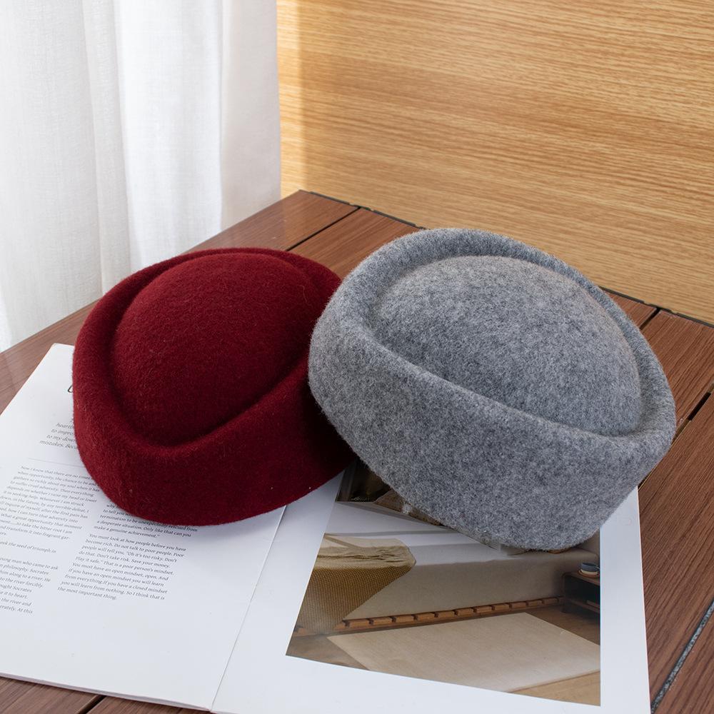 Hepburn vlněný cylindr Francouzský lehký luxusní klobouk s kupolí High-end baret Podzimní a zimní letuščí klobouk cylindr