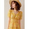 Bailuyu French Style V-Neck Floral Puff Sleeve Long Dress