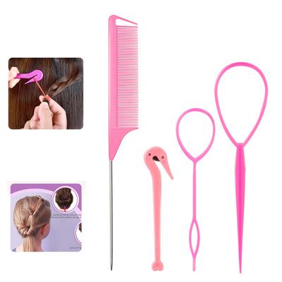 Neue 4 teile/satz Französisch Braid Werkzeug Schleife Elastische Haar Bands Remover Cutter Ratten Schwanz Kamm Metall Pin Schwanz Flechten kämme für Haar Styling