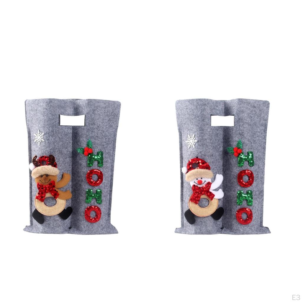 Christmas Wine Bottle Bag Carrier Holding 2 Bottles Grey Handbag Holder Xmas Decorative Drink for