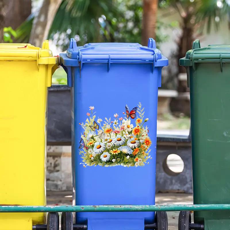 Sunflower Trash Can Stickers Floral Wheel Trash Can Stickers Self-Adhesive Waterproof Pvc Decals For Walls Bathroom Home Decor