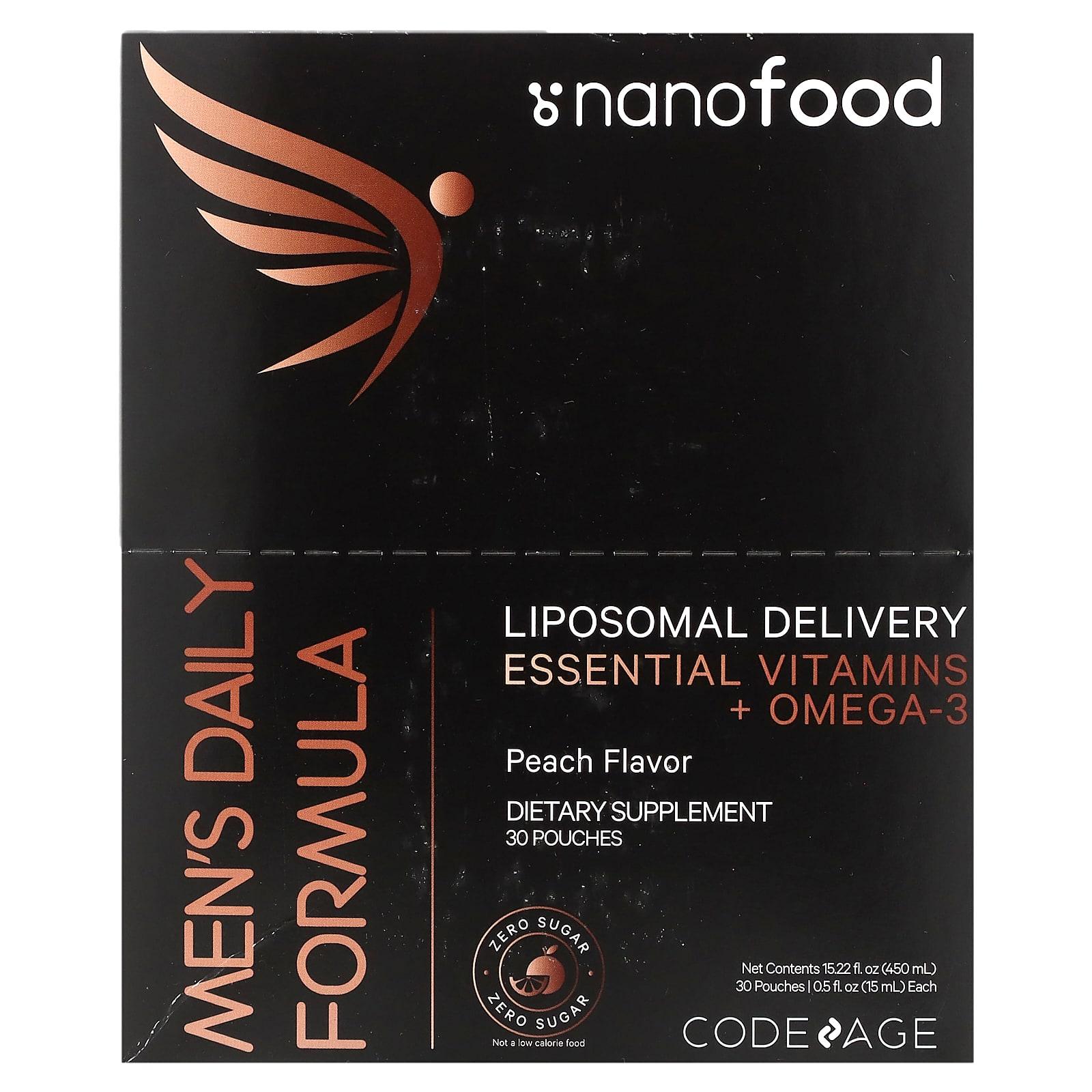 

Nanofood, Liposomal Men s Daily Formula, Peach, 30 Pouches, 15 Ml (0.5 Fl Oz) Each