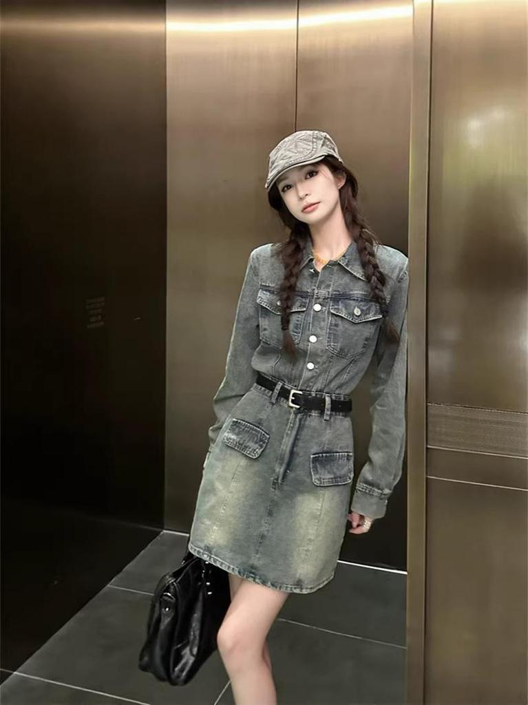 French Spicy Girl 2026 Retro Denim Slimming Jumpsuit-Skirt for Women