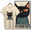 COOLMIND 100% cotton BEIGE cat print exclusive graphic women T shirt big size loose cotton cat lover women tshirt LOVELY cat tee
