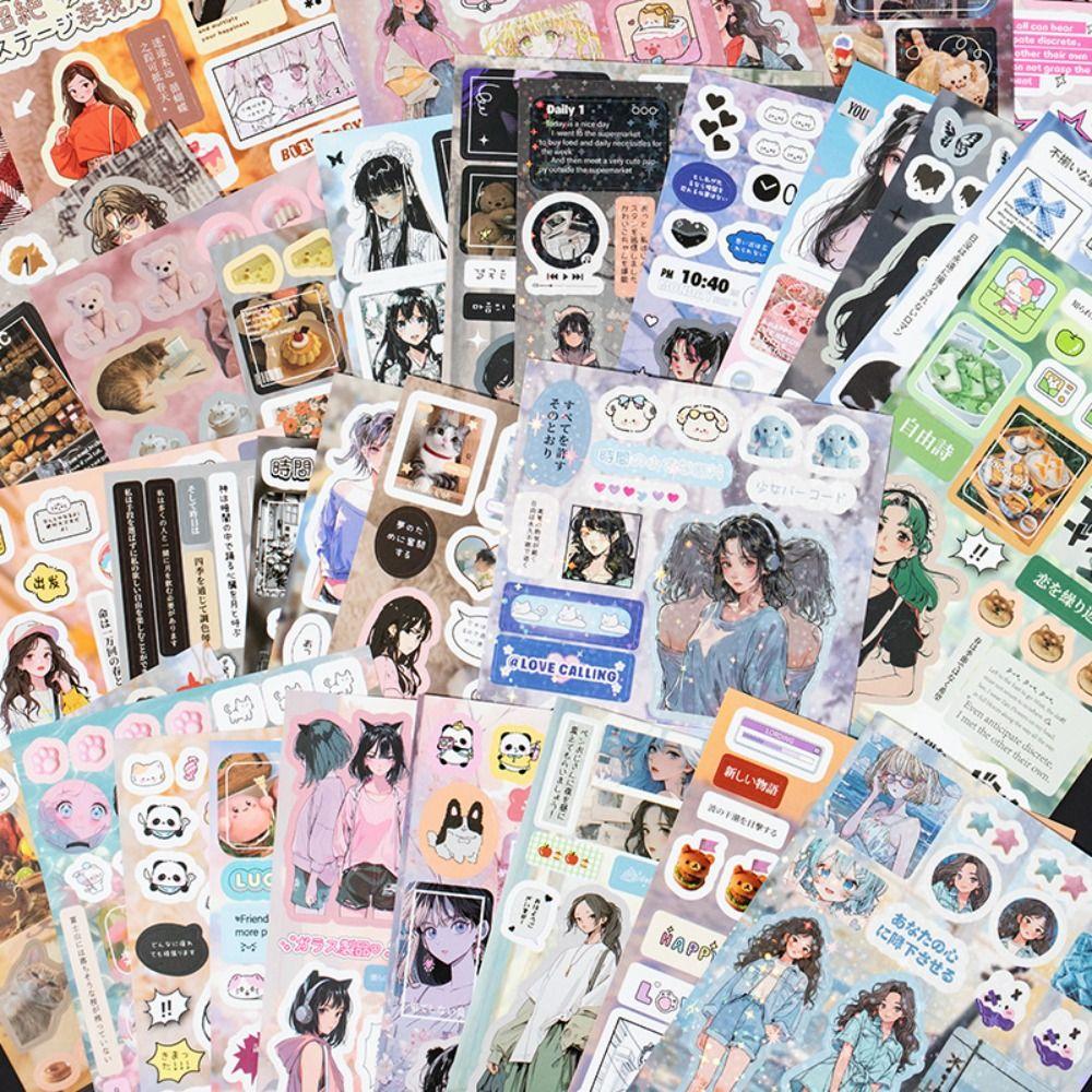 45Sheets Coated Paper Japanese Comic Stickers Y2K Style Anime Photocard Sticker Back To School