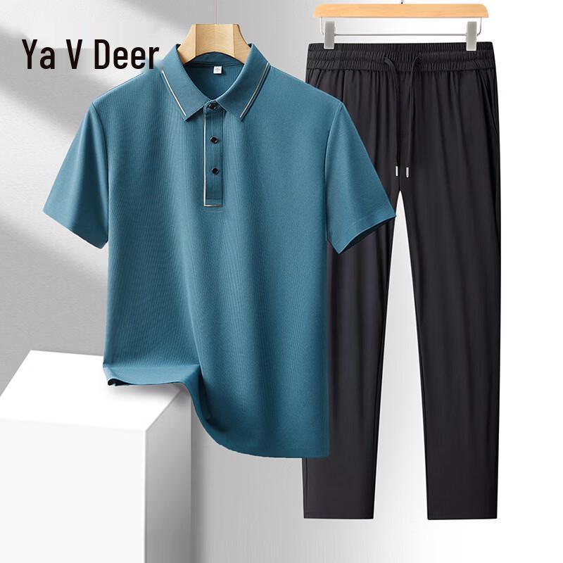 

Yalu Men s Ice Silk Short-Sleeve T-Shirt & Casual Pants Set 3XL