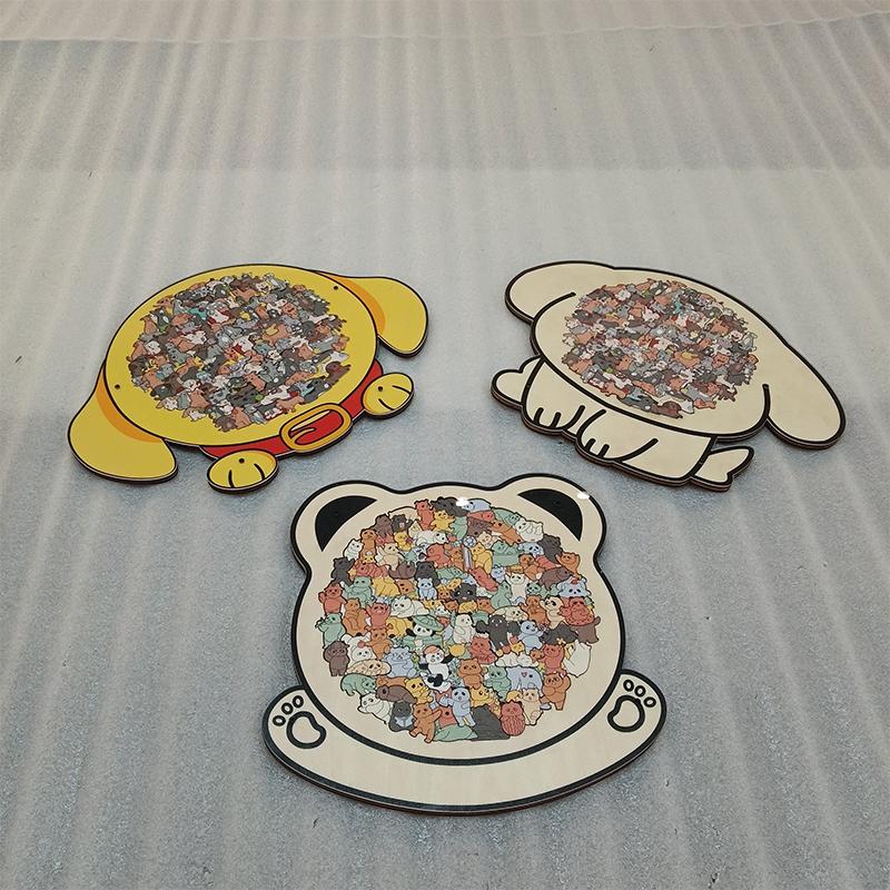 Dog Bear Shaped Puzzle With Animal Shards Wooden Jigsaw Puzzle Unique Irregular Animal Decorations Collectible Gift Challenging