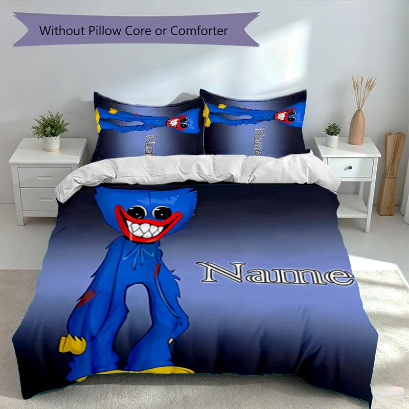 3pcs Custom Name Poppy Playtime Bedding Set,Includes 1 Duvet Cover and 2 Pillowcases,All-season Bedroom Decor