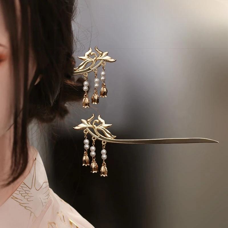 Elegantní Starověký Styl  Špičková Slitina Hanfu  Střapec  Krok Šperk  Denní Vlasová Spona Starověký Kostým Pokrývka Hlavy  Doplňky Drdol