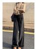 Women's High Waist Wide Leg Jeans - Black & Grey, Spring/Autumn, Plus Size, Floor Length, Straight Leg, Slimming.