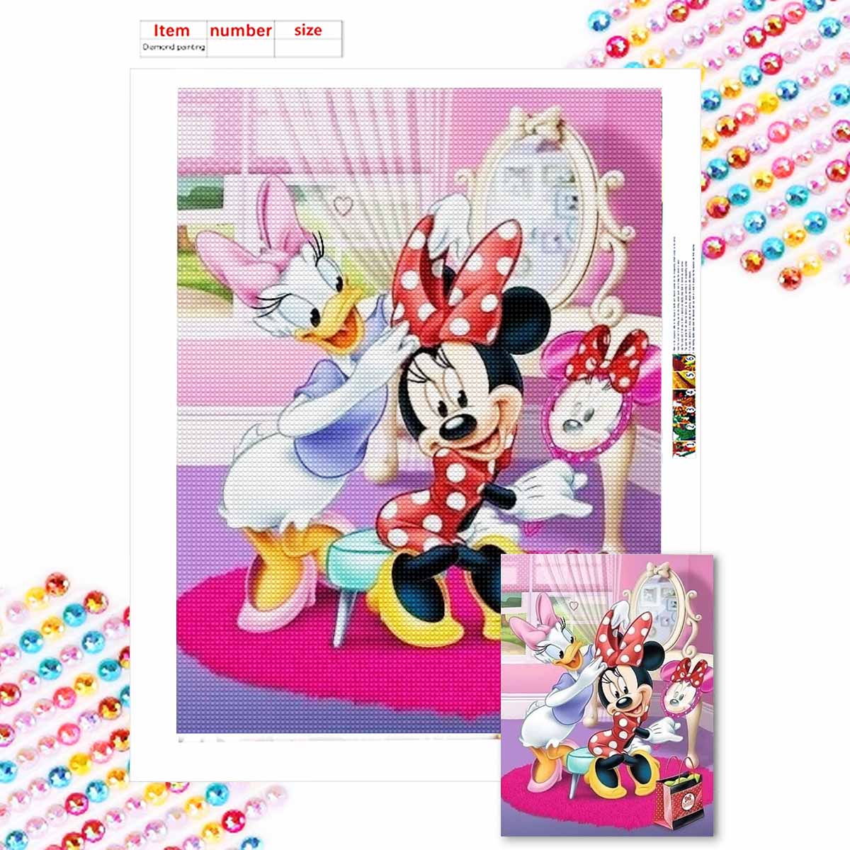 

5D Diy Diamond Painting Daisy Helped Minnie Dress Up Full Drill Rhinestones Mosaic Embroidery Handmade Products Home Decor Gift Round 20x30cm