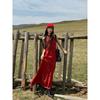 Xinjiang Western Sichuan Skirt Red Sleeveless Halterneck Dress Women's Summer Resort Style Loose Long Skirt