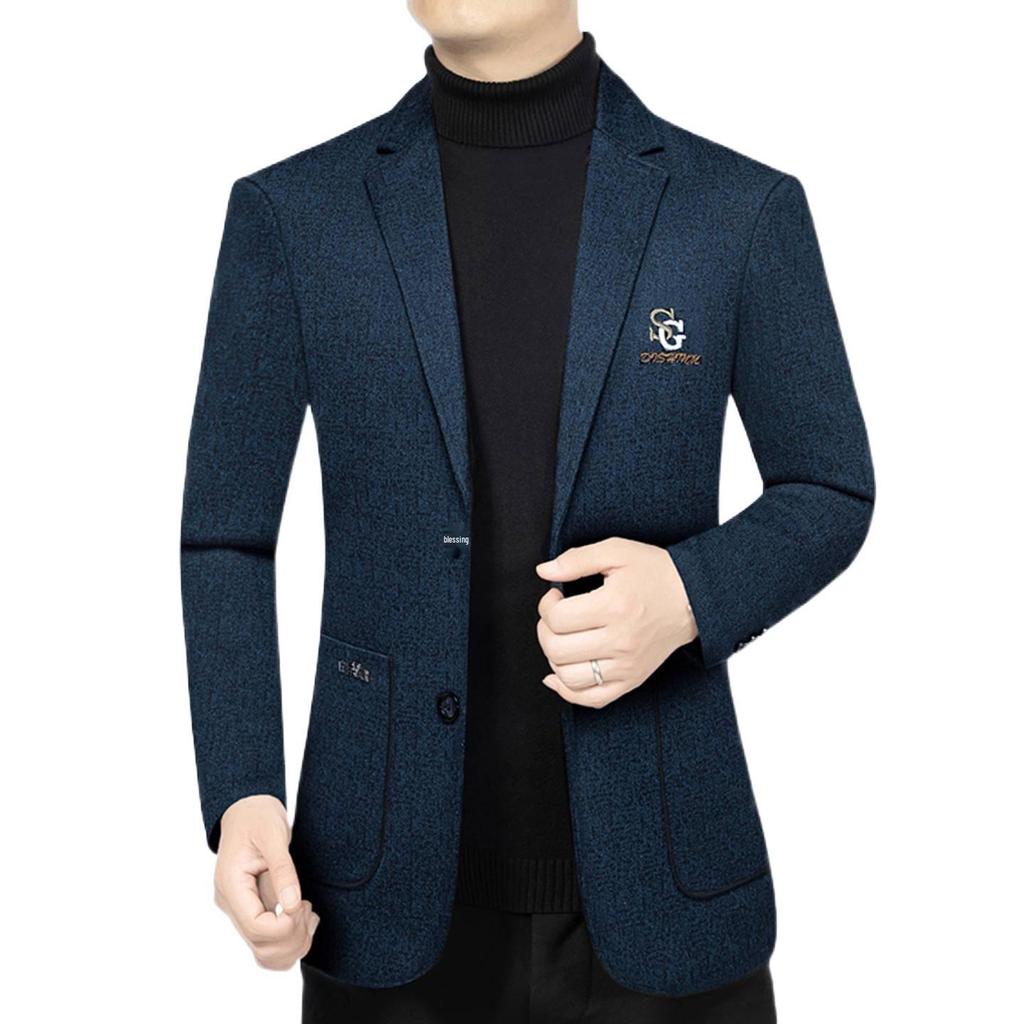 Woodpecker Men's Cashmere Wool Suit - Plush, Thickened Winter Wear for Middle-Aged & Casual Dad Style.