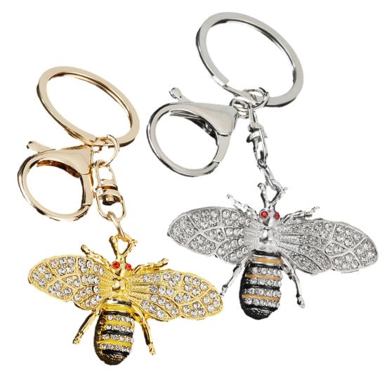 Keychain Pendant Zinc Alloy Rhinestones Bee Shape Key Chain with Lobster Clasp Easy to Hang Key Holder Backpack Car Accessory