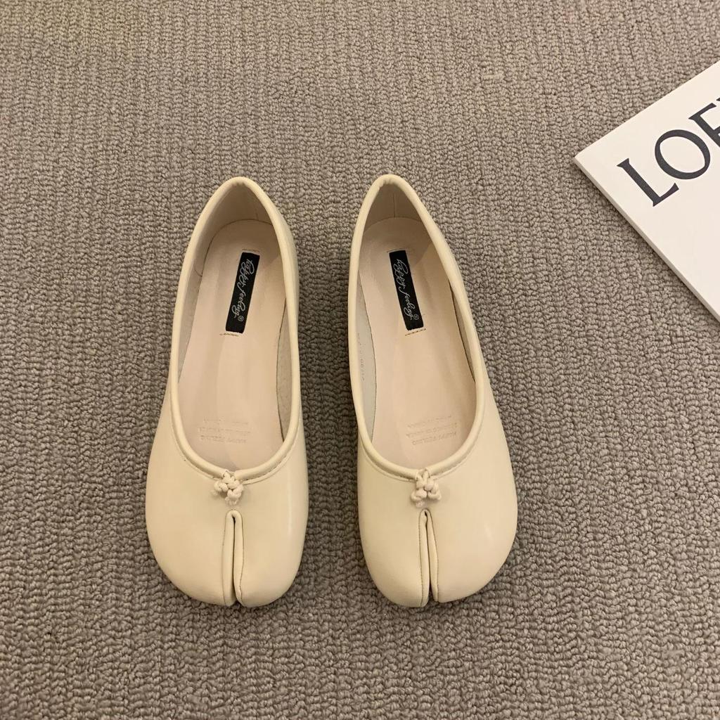 Bean Shoes Women's 2021 Summer Split-Toe Flats with Horsebit Design