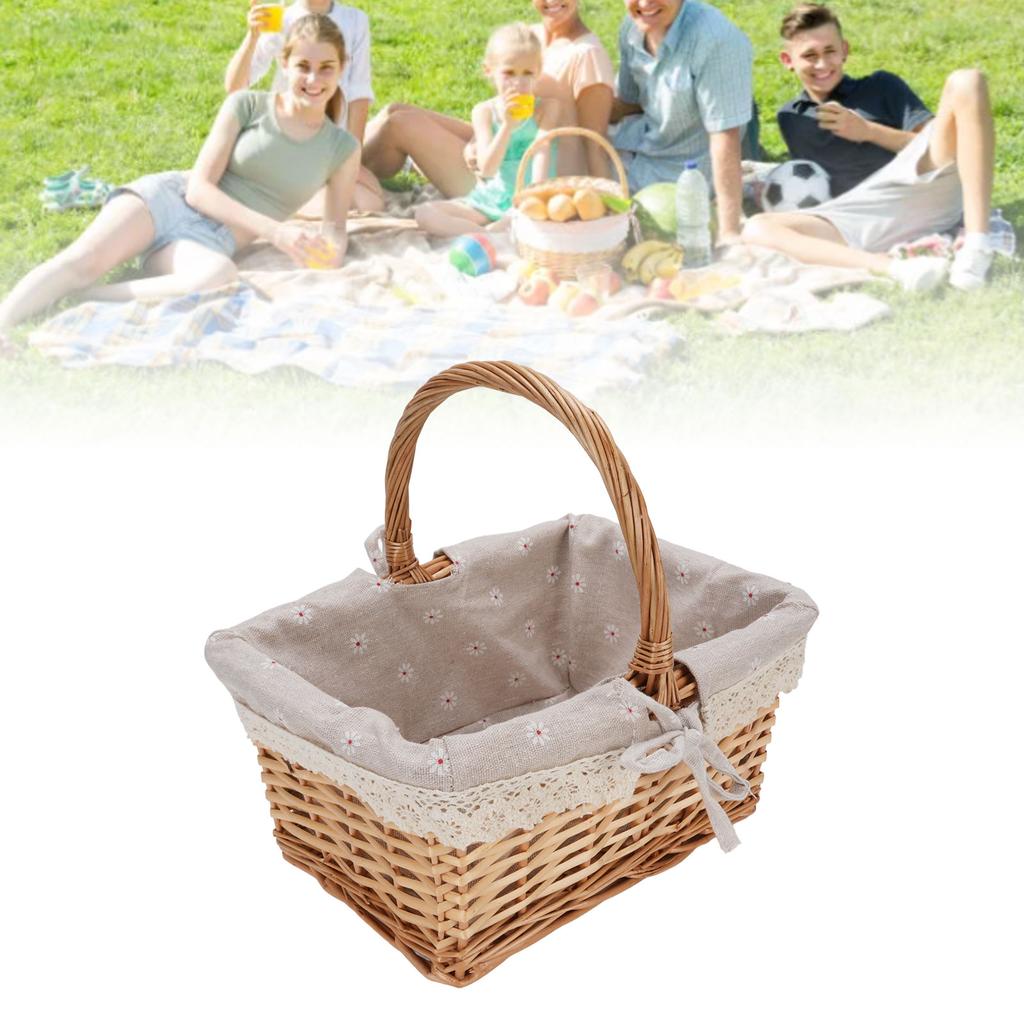 Picnic Basket Detachable Lining Vintage Spacious Capacity Hand Woven Basket for Camping Vegetable Picking