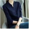 Spring Solid Color Stand Collar T-shirt Ladies Loose Casual Long Sleeve All-match Pullover Top Women's Fashion Cotton Tee