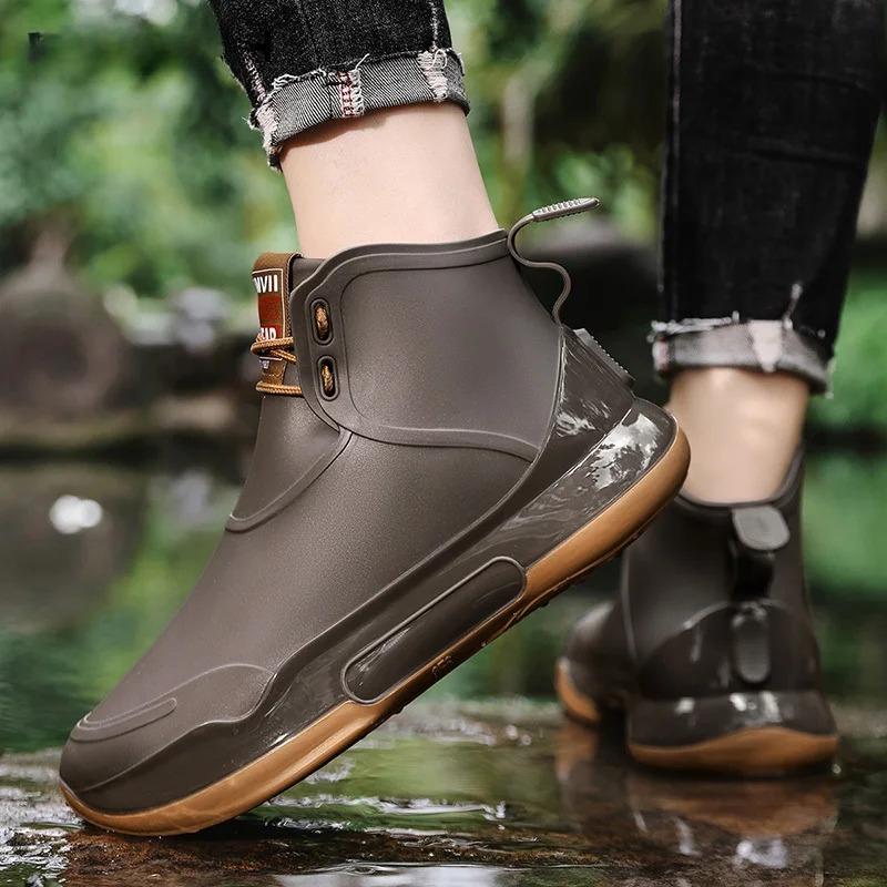 Couple RainBoots Non Slip Fishing Rubber Galoshes Waterproof Garden Work Boots for Women Laced Ankle Rainboot Bota Lluvia Hombre