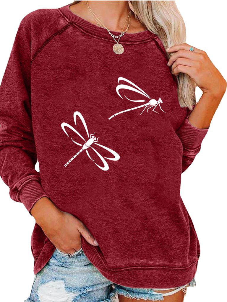 Women's Pullover Sweatshirt Oversized Sweatshirt Women's Spring/Fall Fashion Dragonfly Print Top