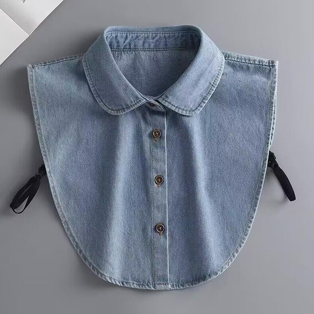Women's Blue Washed Denim Collar Simple Half Shirt Style Fake Collar Versatile Decoration Detachable Pointed False Collar