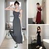 Lady Strappy Dress Spaghetti Strap Sleeveless Tight Waist Slim Fit Backless Dress-up Low-cut Ankle Length Women Vest Dress Female Clothes