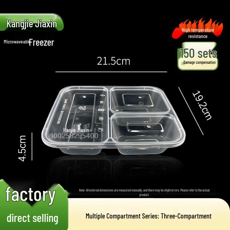 Kangjie Jiaxin 850ml 3-Compartment Disposable Microwaveable Meal Prep Boxes