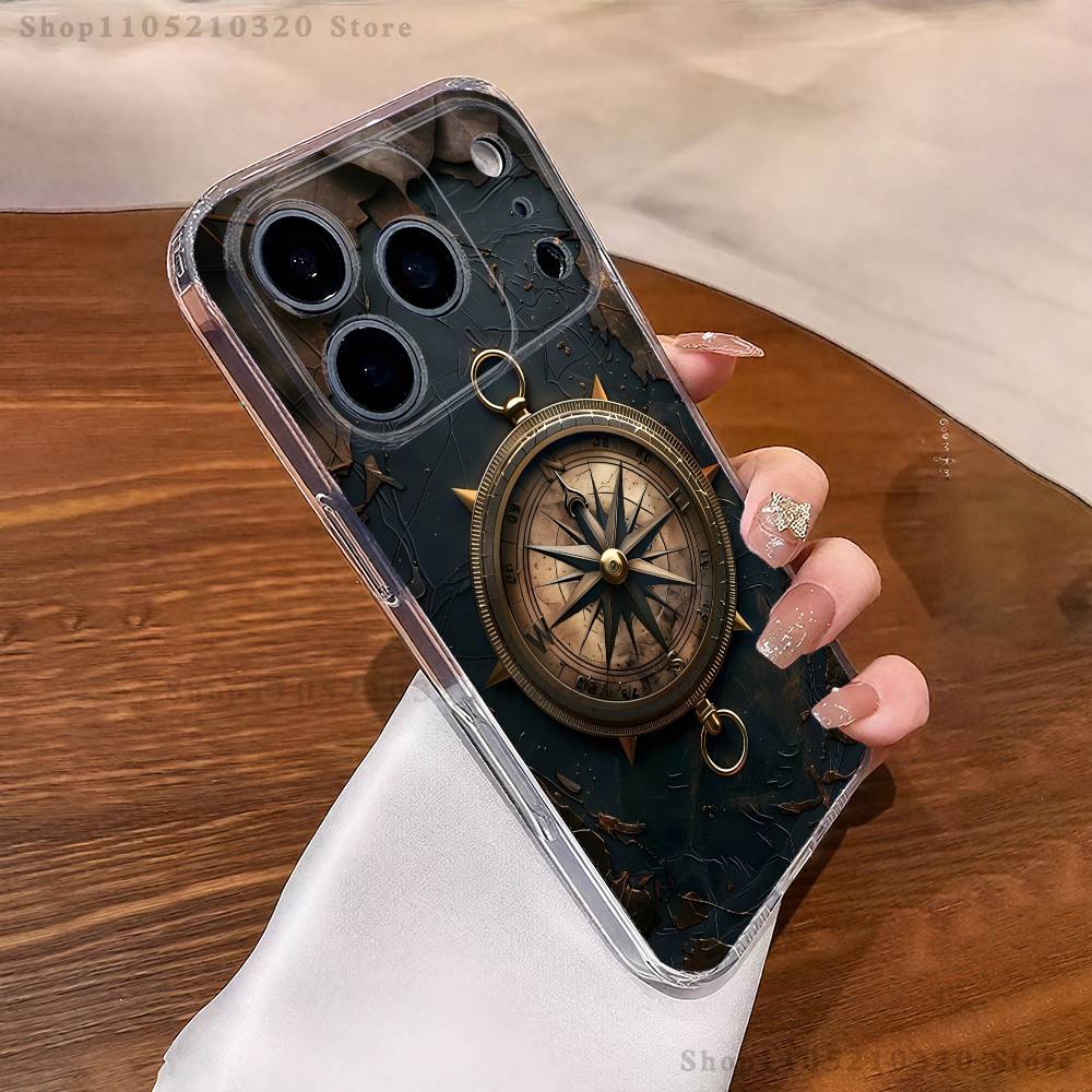 Compass Phone Case iPhone17 16 15 14 13 12 11 Pro Max Plus Mini Clear Full Back Cover Silicone Soft Shell