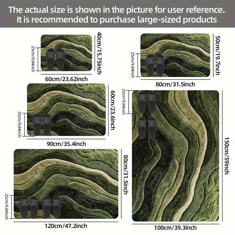 Wave Green Textured Carpet Vibrant Pattern,Machine Washable Absorbent Mat for Bathroom Living Room Bedroom Outdoor, Home Decor