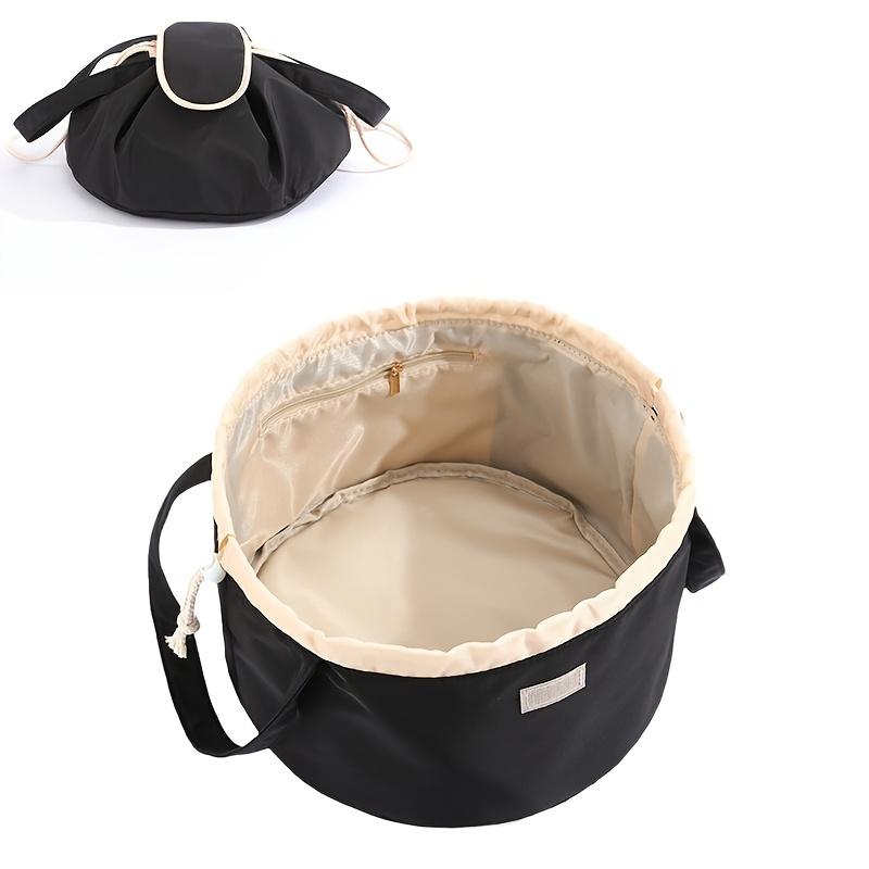 

Large Capacity Bucket Cosmetic Bag, Drawstring Makeup Travel Organizer with Adjustable Strap Flip Top Pockets Gift чёрный