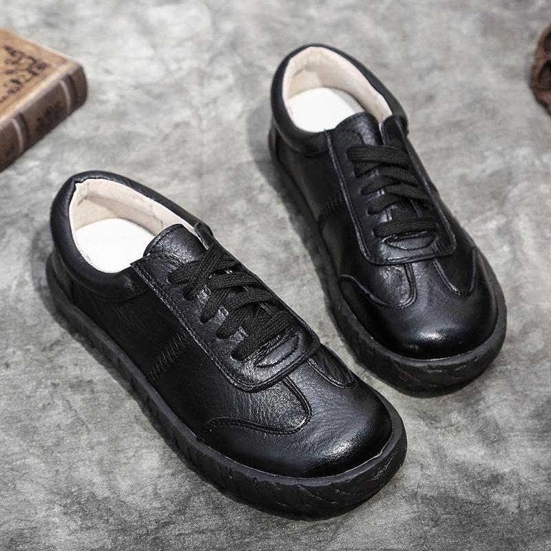 Loafers Ladies Genuine Leather Large Size Spring New Lace-up White Shoes Women Fashion Casual Soft Sole Flat Shoes Women