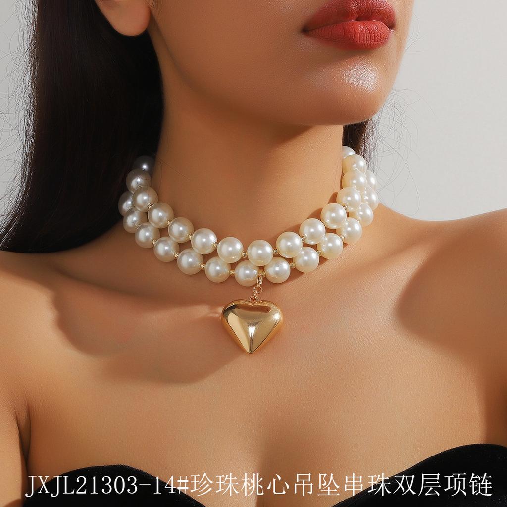 European and American Geometric Exaggerated Large Round Beads Love Pendant Punk Beaded Collar Collarbone Chain Necklace Women