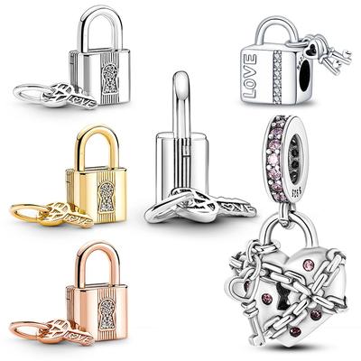 Original Decorative Charms Copper Padlock & Key Dangle Charms Beads Fits 3Mm Original Fashion Bracelet Womens Diy High-Quality Jewelry Gifts