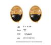 18k Gold-Plated Two-Tone Oval Button Earrings with Titanium Steel Ear Cuffs - European, American, Japanese, Korean Style.