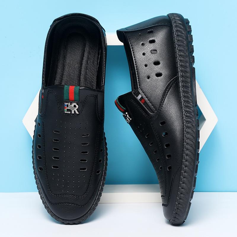 Leather shoes men's summer new leather soft-soled men's sandals hollow breathable cool leather shoes casual dad shoes