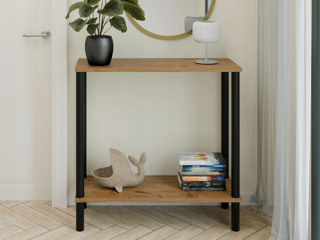 Loft Console Table with Shelf 80x30x80 Cm Metal Black for Hallway