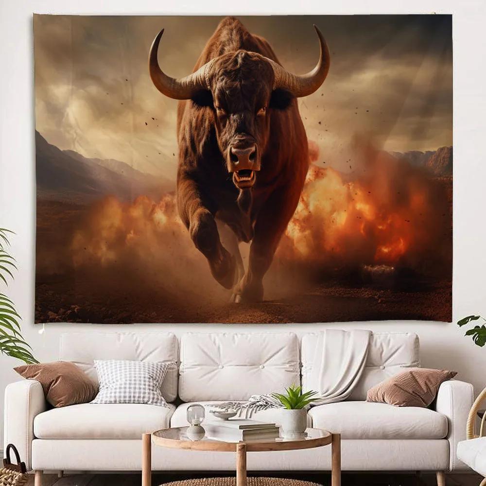 Modern Light Luxury Running Rhinoceros Elk Art Tapestry Wall Hanging Cloth for Living Room Studio Bar Decor