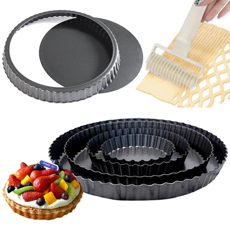 4/6/8/9 Zoll Kuchenbackform Boden abnehmbar geriffelt antihaft Backgeschirr Ölpinsel Netzroller Schalen Tarte Kuchen Festival Dessert ZYF