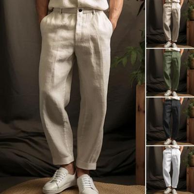 Pantaloni pentru bărbați cu picior drept, culoare uni, pantaloni casual respirabili cu croială largă, cu buzunare întărite pentru purtare zilnică, călătorii, muncă