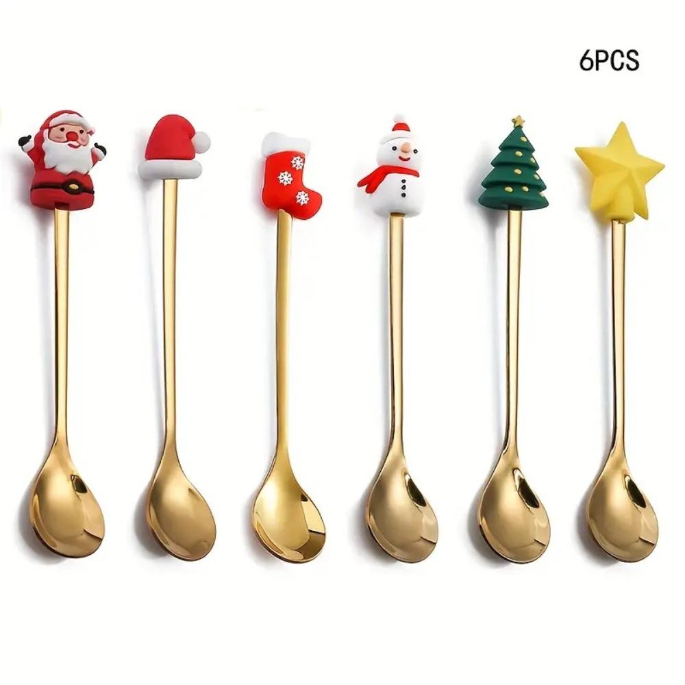 Mirror Polished Stainless Steel Spoon Set Tree/Star/Santa Motifs Mini Dessert Spoons  New Year