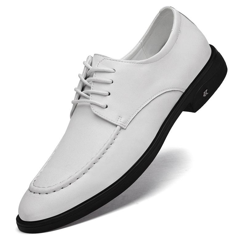 

Pointed soft-soled leather shoes men s business dress casual shoes genuine leather large-size suit shoes wedding groom shoes 46 47 чёрный