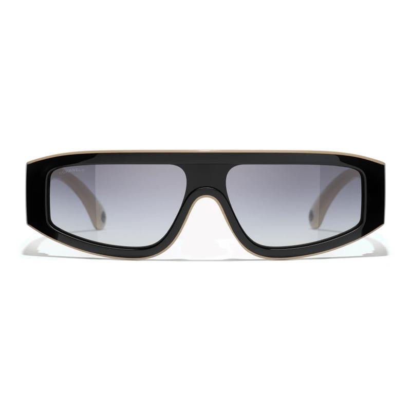 

Chanel Logo Pattern Decorated Irregular Frame Sunglasses Women sunglasses Black Beige CH6057-C534/S6 F,Black/Beige