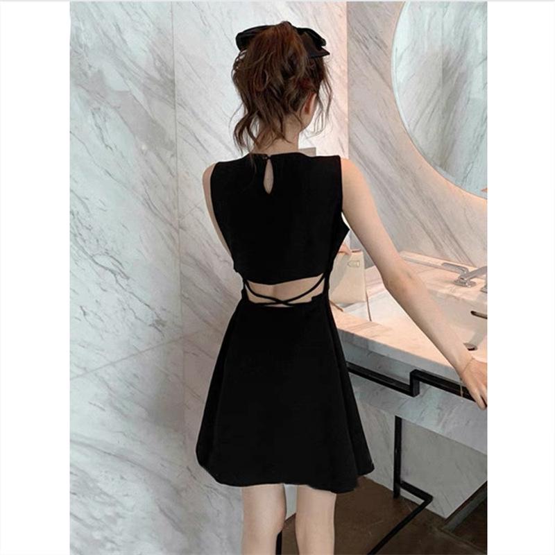 Elegant Off-Shoulder Waist-Cinched Sleeveless Little Black Dress M чёрный