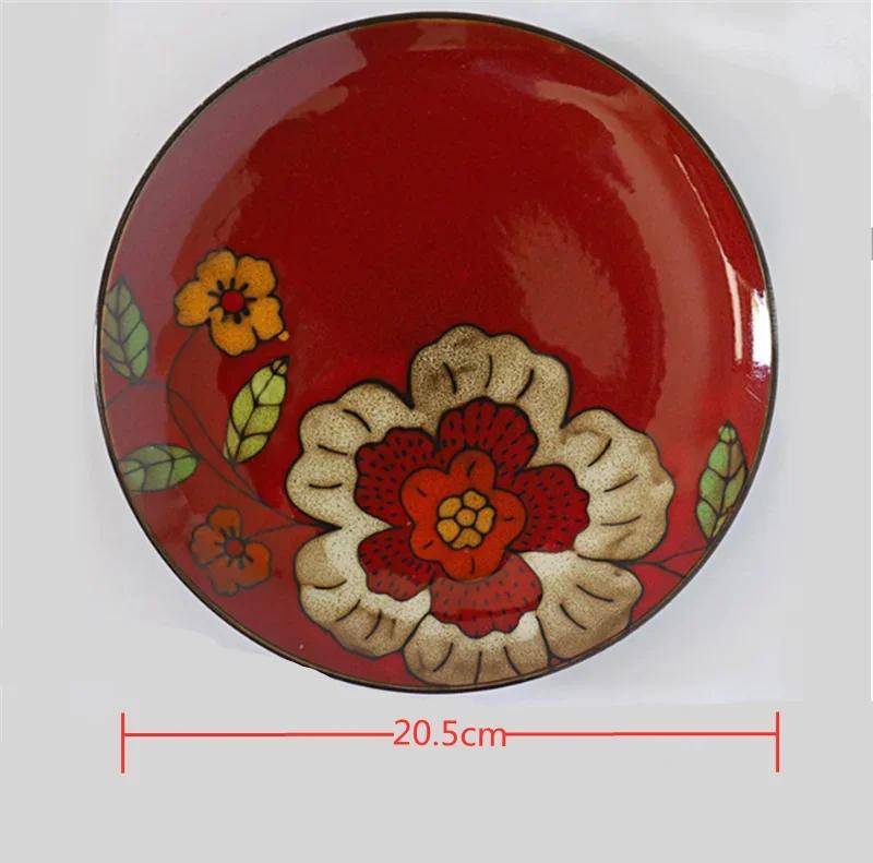 Creative retro hand-painted ceramic cutlery  household round flat steak plate art decorative dishes dinner plates ceramic tray