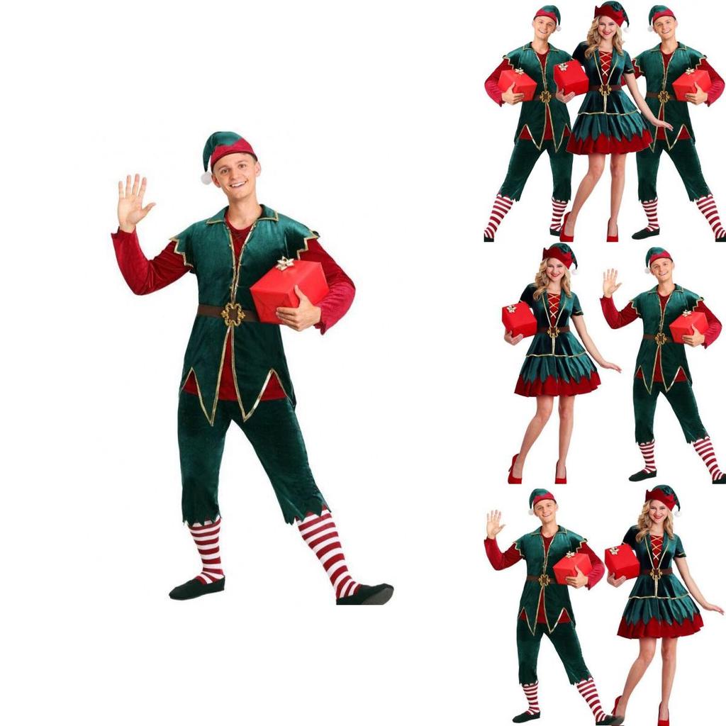 Men's And Women's Holiday Santa's Helper Costume With Soft Touch For Festive Cheer