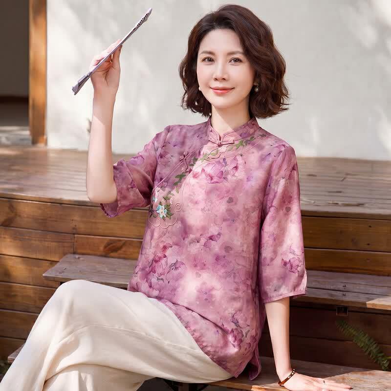Hao Yi New Chinese Style Embroidered Short-Sleeve Top 5XL
