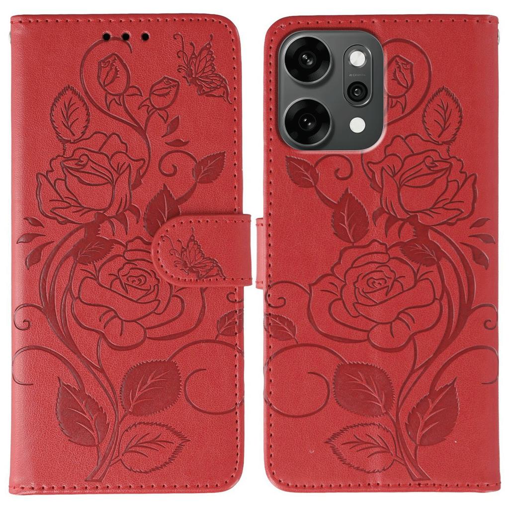 For Oppo Reno14 Pro 5G (Global) Case Wallet Stand Imprinted Rose Butterfly PU Leather Phone Cover